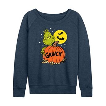 Women's Dr. Seuss Grinch Halloween Pumpkin French Terry Long Sleeve Tee