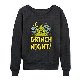 Women's Dr. Seuss Grinch Night Halloween French Terry Long Sleeve Tee