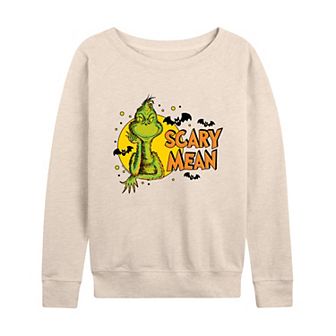 Women's Dr. Seuss Grinch Scary Mean Halloween French Terry Long Sleeve Tee