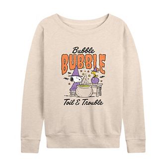 Women's Peanuts Bubble Bubble Toil & Trouble French Terry Long Sleeve Tee
