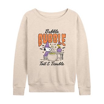 Women's Peanuts Bubble Bubble Toil & Trouble French Terry Long Sleeve Tee
