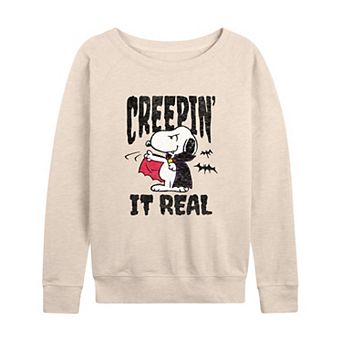 Women's Peanuts Snoopy Creepin' It Real Halloween French Terry Long Sleeve Tee