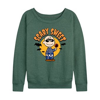 Women's Peanuts Charlie Brown Scary Sweet Halloween French Terry Long Sleeve Tee
