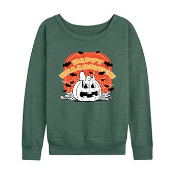 Women's Peanuts Snoopy Happy Halloween Pumpkin French Terry Long Sleeve Tee
