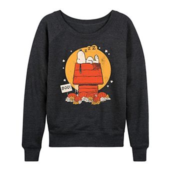 Women's Peanuts Snoopy Halloween Dog House French Terry Long Sleeve Tee