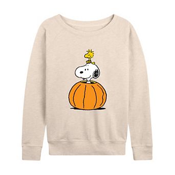 Women's Peanuts Snoopy & Woodstock Pumpkin French Terry Long Sleeve Tee