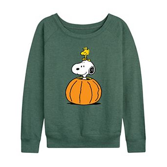 Women's Peanuts Snoopy & Woodstock Pumpkin French Terry Long Sleeve Tee