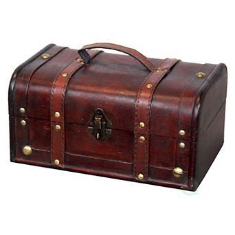 Decorative Vintage Wood Treasure Box with Handle and Padlock