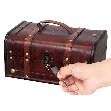 Decorative Vintage Wood Treasure Box with Handle and Padlock