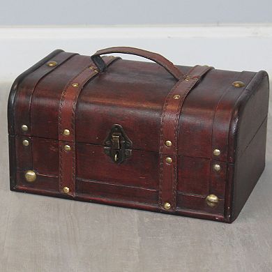 Decorative Vintage Wood Treasure Box with Handle and Padlock