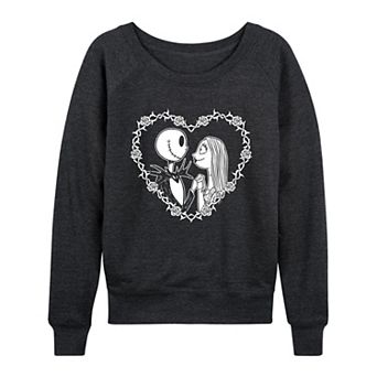 Disney's Nightmare Before Christmas Jack & Sally Women's Heart French Terry Long Sleeve Tee