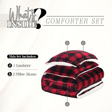 Elegant Comfort 3-pc Buffalo Micro-suede Reversible Micromink Sherpa Plaid Pattern Comforter Set