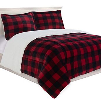 Elegant Comfort 3 pc Buffalo Micro-Suede Reversible Sherpa - Lodge-Plaid Pattern Comforter Set