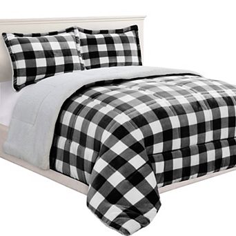 Elegant Comfort 3 pc Buffalo Micro-Suede Reversible Sherpa - Lodge-Plaid Pattern Comforter Set