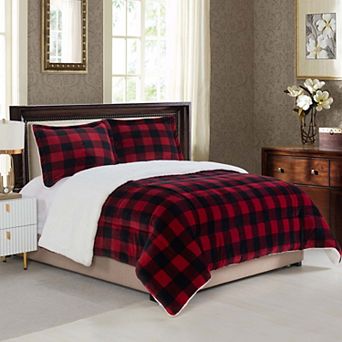Elegant Comfort 3 pc Buffalo Micro-suede Reversible Micromink Sherpa Plaid Pattern Comforter Set