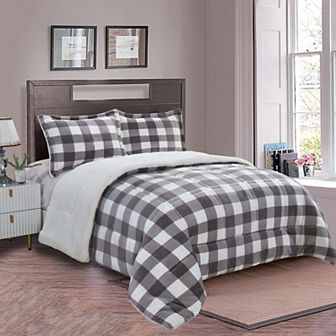 Elegant Comfort 3 pc Buffalo Micro-suede Reversible Micromink Sherpa Plaid Pattern Comforter Set