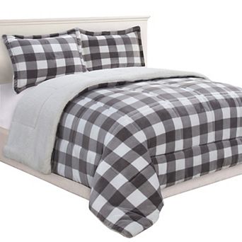Elegant Comfort 3 pc Buffalo Micro-Suede Reversible Sherpa - Lodge-Plaid Pattern Comforter Set