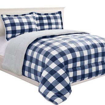 Elegant Comfort 3 pc Buffalo Micro-Suede Reversible Sherpa - Lodge-Plaid Pattern Comforter Set