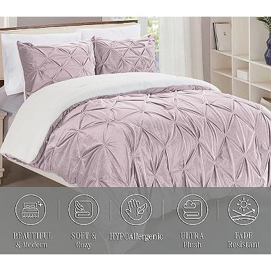 Elegant Comfort 3-piece Pinch Pleated Micro-suede Reversible Micromink Sherpa Comforter Set
