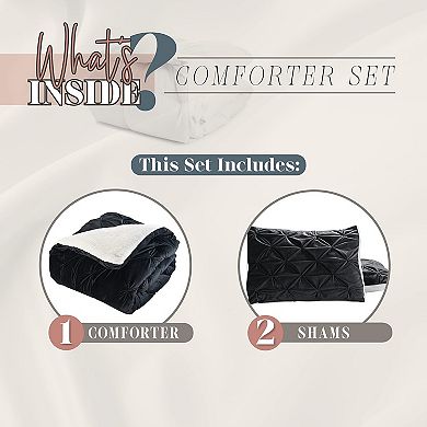Elegant Comfort 3-piece Pinch Pleated Micro-suede Reversible Micromink Sherpa Comforter Set