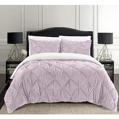 Elegant Comfort 3-piece Pinch Pleated Micro-suede Reversible Micromink Sherpa Comforter Set