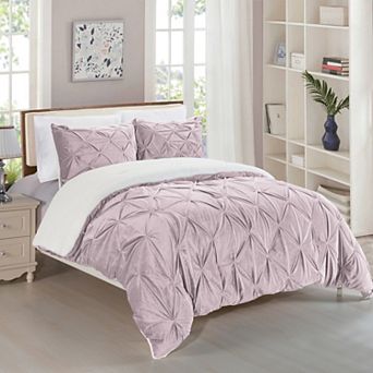 Elegant Comfort 3 pc Pinch Pleated Micro-suede Reversible Micromink Sherpa Comforter Set