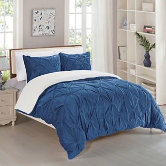 Elegant Comfort 3 pc Pinch Pleated Micro-suede Reversible Micromink Sherpa Comforter Set