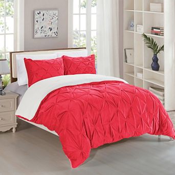 Elegant Comfort 3 pc Pinch Pleated Micro-suede Reversible Micromink Sherpa Comforter Set