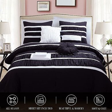 Elegant Comfort 12-pc Isabella Ruffled Comforter Set, With 6-pc Sheet Set With Sided Storage Pocket