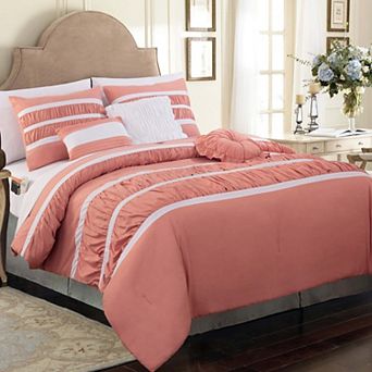 Elegant Comfort 12 pc Isabella Ruffled Comforter Set, With 6 pc Sheet Set With Sided Storage Pocket