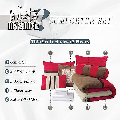 Elegant Comfort 12-pc Cirena Microsuede Comfort Set, Include 6-pc Sheet Set With Sided Storagepocket