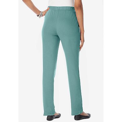Roaman's Women's Plus Size Petite Straight Leg Soft Knit Pant