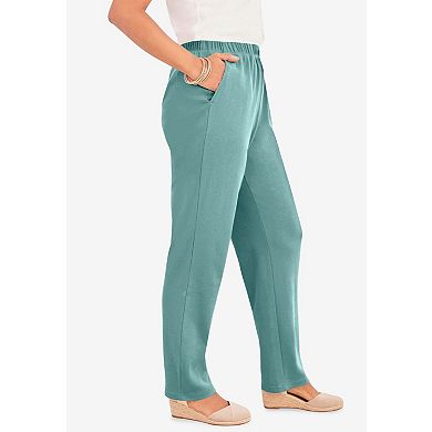 Roaman's Women's Plus Size Petite Plus Size Soft Knit Relaxed Pull-On Straight Leg Pant