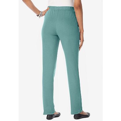 Roaman's Women's Plus Size Petite Plus Size Soft Knit Relaxed Pull-On Straight Leg Pant