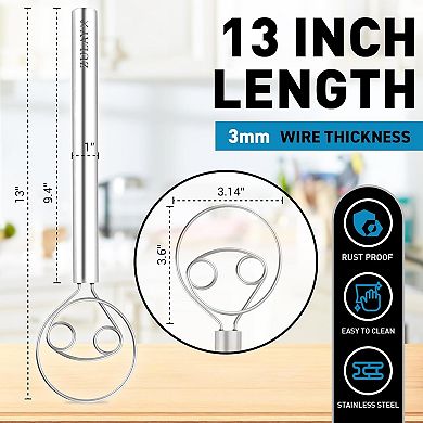Zulay Kitchen Stainless Steel 13-inch Danish Dough Whisk With Dough Hook