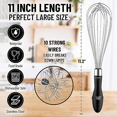 Zulay Kitchen Stainless Steel 11-inch Balloon Whisk Kitchen Tool With Soft Silicone Handle