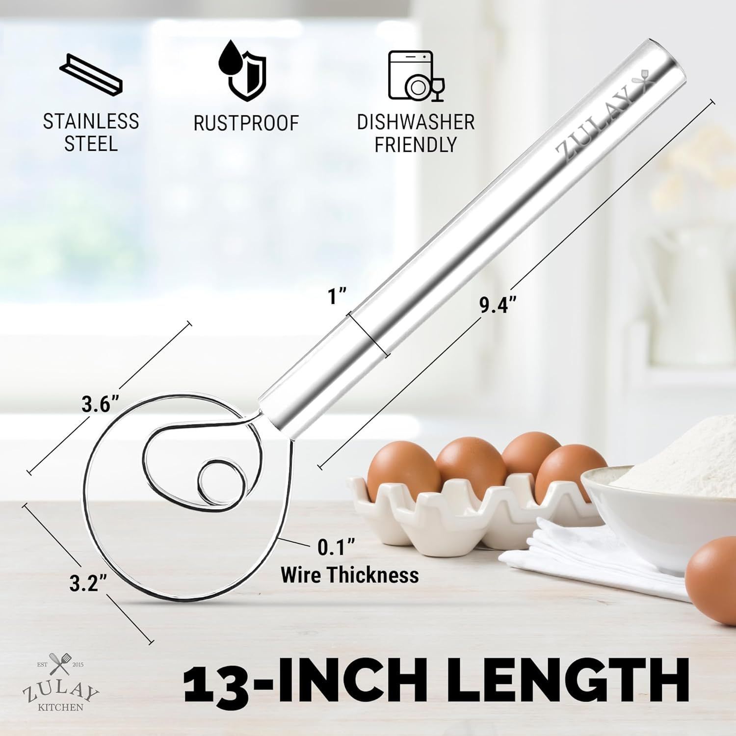 Zulay Kitchen Danish Dough Whisk