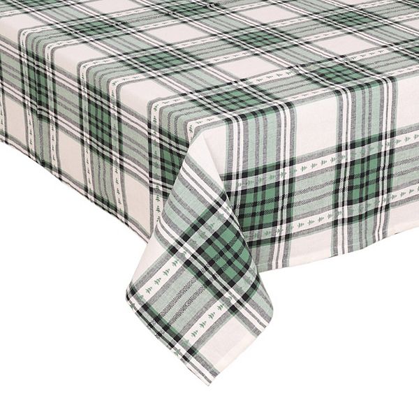 St. Nicholas Square® Christmas Tree Dobby Plaid Tablecloth - Pineneedle (70" ROUND)