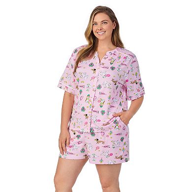 Plus Size Cuddl Duds® Short Sleeve Split Neck Pajama Top & Pajama Shorts Set