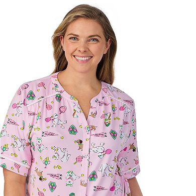 Plus Size Cuddl Duds® Short Sleeve Split Neck Pajama Top & Pajama Shorts Set