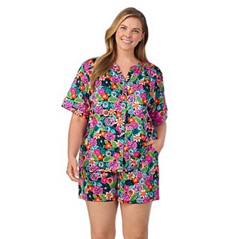 Plus Size Cuddl Duds® Short Sleeve Split Neck Pajama Top & Pajama Shorts Set