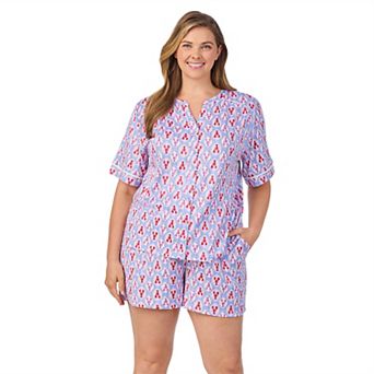 Plus Size Cuddl Duds® Short Sleeve Split Neck Pajama Top & Pajama Shorts Set