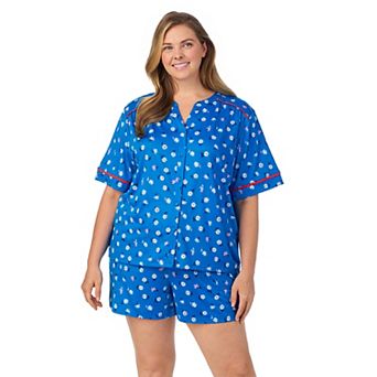 Plus Size Cuddl Duds® Short Sleeve Split Neck Pajama Top & Pajama Shorts Set