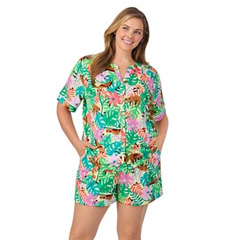 Plus Size Cuddl Duds® Short Sleeve Split Neck Pajama Top & Pajama Shorts Set