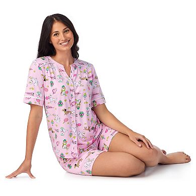 Women's Cuddl Duds® Short Sleeve Split Neck Pajama Top and Pajama Shorts Set
