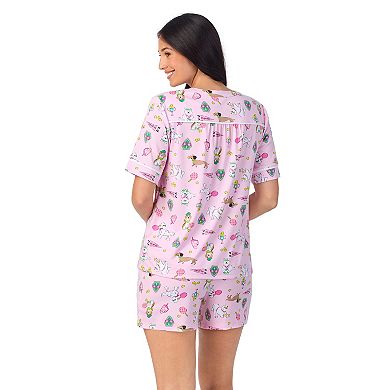 Women's Cuddl Duds® Short Sleeve Split Neck Pajama Top and Pajama Shorts Set