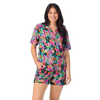 Women's Cuddl Duds® Short Sleeve Split Neck Pajama Top and Pajama Shorts Set