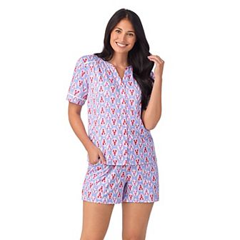 Women's Cuddl Duds® Short Sleeve Split Neck Pajama Top and Pajama Shorts Set