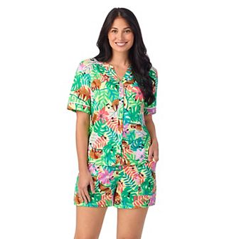 Women's Cuddl Duds® Short Sleeve Split Neck Pajama Top and Pajama Shorts Set