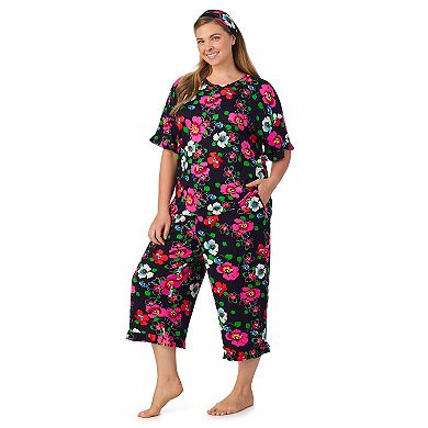 Plus Size Cuddl Duds® 3-Piece Short Sleeve Pajama Top, Cropped Pajama Pants & Headband Set